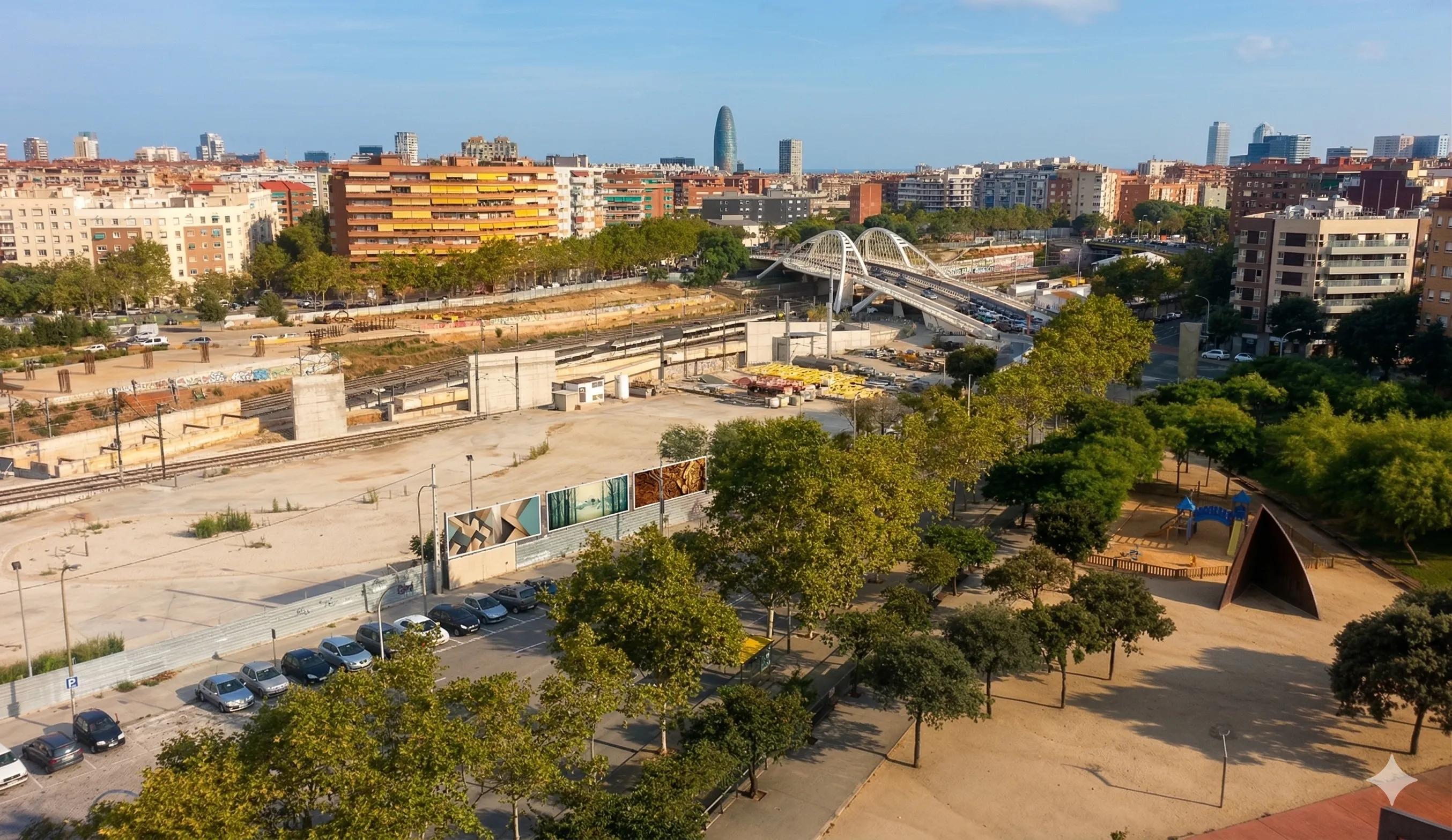 Barrio de La Sagrera con las vias del tren al fondo